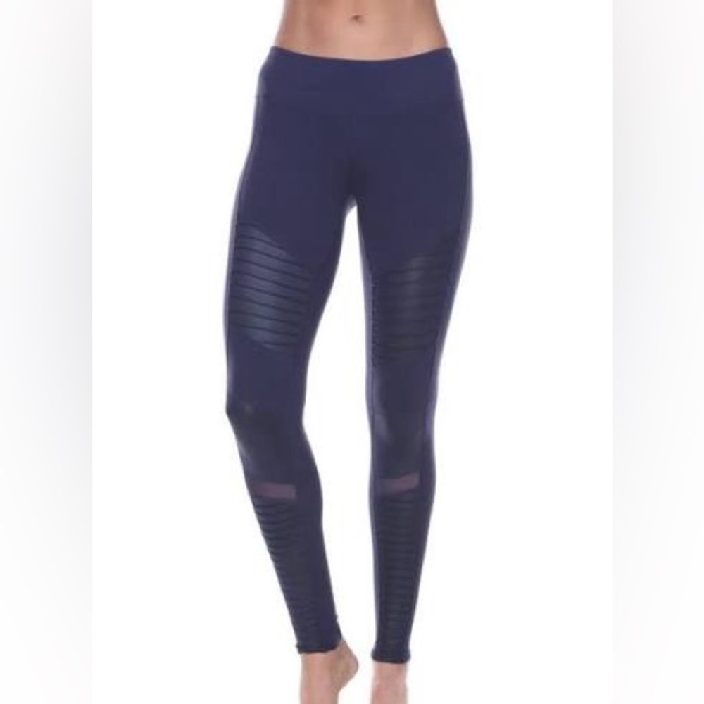 ALO Yoga Moto Navy Blue Leggings